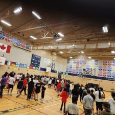 Grade 6 students gathered in the gym to participate in the WEB program that welcomes them to middle school